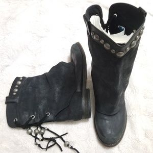 FREE PEOPLE WOMAN BOOT CHARCOAL black TASSEL STUDS